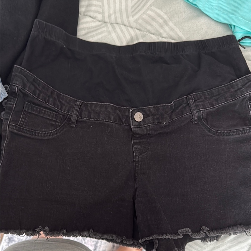 Black Denim Maternity Shorts